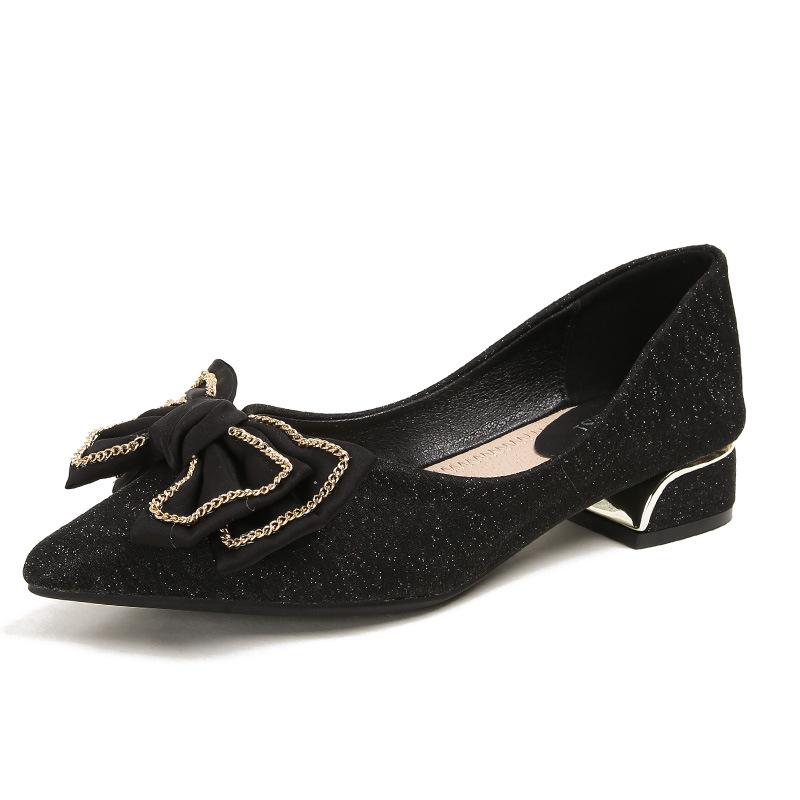 Pantofi simpli cu vârf ascuțit Feminitate Primăvară Nouă seară Vânt Pantofi blânzi Fundă Tot se potrivesc Gură superficială Pantofi cu toc înalt