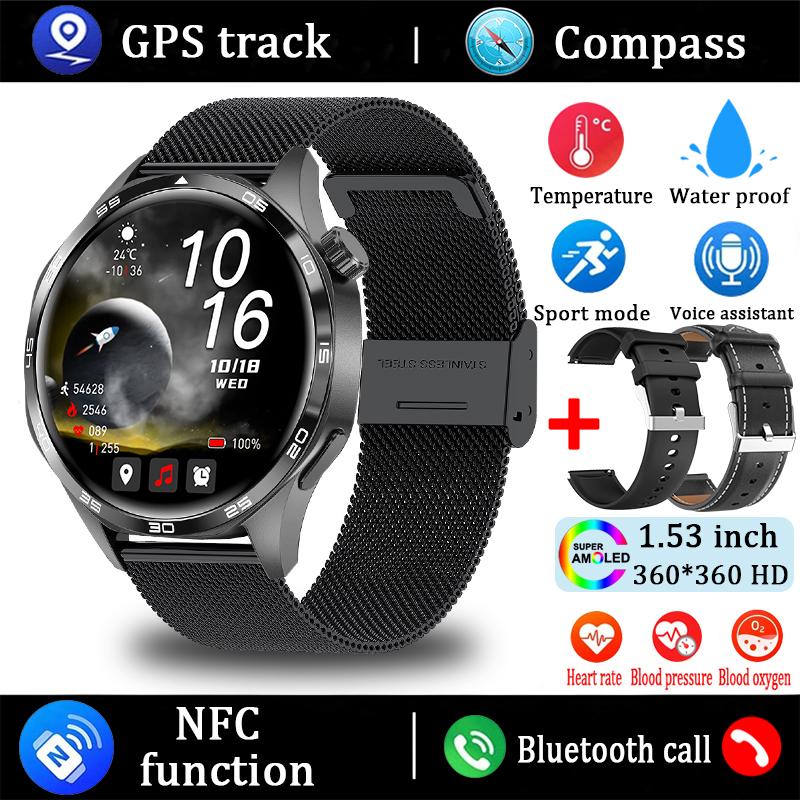 

2025 Новые умные часы GT5 PRO для мужчин, часы 5 Pro, AMOLED, HD-экран, Bluetooth, вызов, GPS, траектория, NFC, компас сердечного ритма, умные часы Mesh belt чёрный