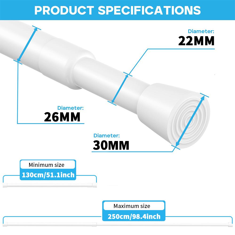 Expandable Spring Tension Rods Adjustable 40 to 280CM Tension Curtain Rod No Drilling Spring Loaded Curtain Rod for Doors Window