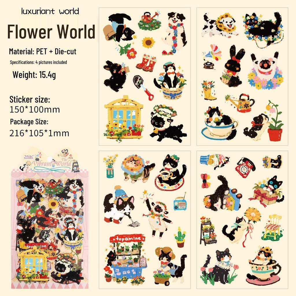 Mengmeng Black Cat Series Cartoon Stickers – Cute DIY Journaling Material, 6 Styles