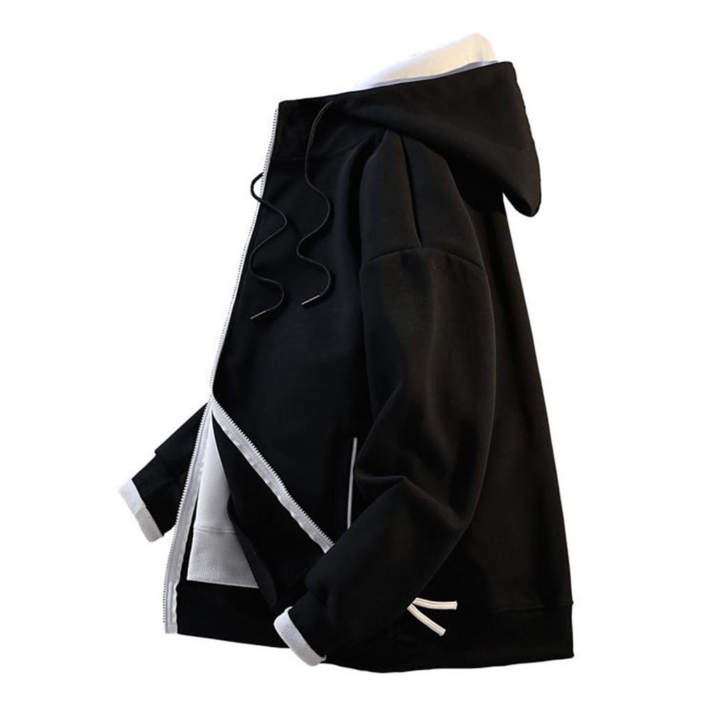 Mens Hoodies Color Zipper Cardigan Hoodie Loose Casual Long Sleeve Solid Color Sport Coat