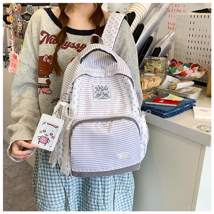 Schoolbag Japanese new striped star backpack junior high school students class advanced sense backpack lightweight versatile schoolbag