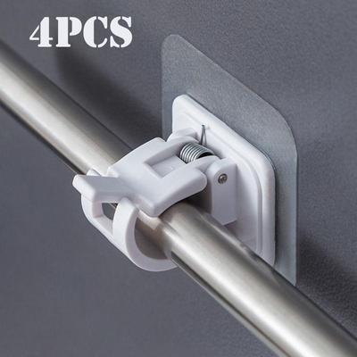 2/4pcs Nail-Free Adjustable Curtain Rod Holder Clamp Hooks Rod Bracket Holders Adhesive Wall Curtain Fixed Clip Hanging Rack Hook