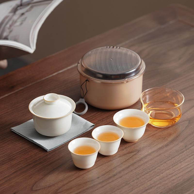 Travel Tea Set Portable Quick Tea Cup One Pot Two Cups Outdoor Portable Brewing Pot Tea Cup Storage Bag