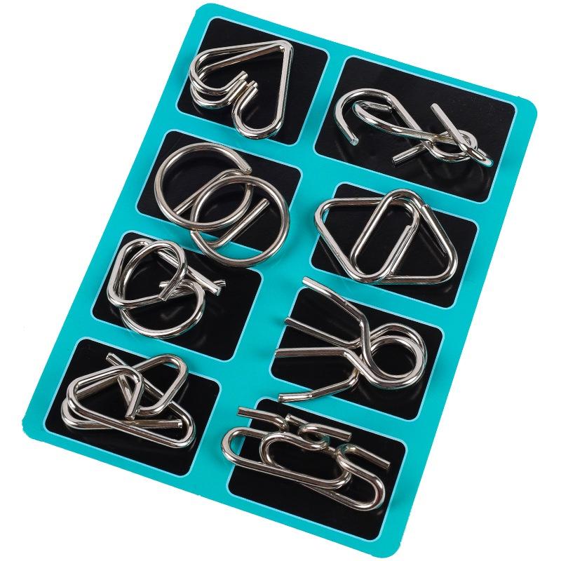 Children's Intelligence Toy Set Nine Linked Rings Puzzle, Brain Teaser Gift, Full Set Of Unlocking Rings, Eight Pieces, Lu Ban Lock