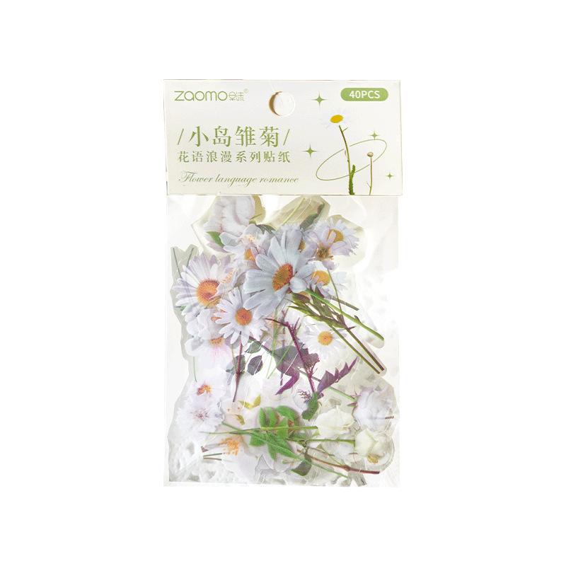 Office School Supplies PET Sticker Pack Flower Romance Series Creativ and Plant Handbook DIY Material Stickers 40 Sheets Kawai