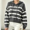 Women's Hooded Striped Pullover Knit Sweater for Fall Winter