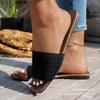 Casual 2025 Summer European and American Flat Slippers Women's Fashion Large Size Square Head Knitted Women's Sandals Beach Shoes