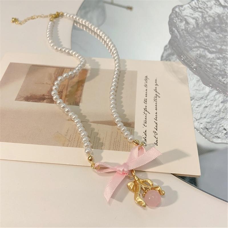 Bohemian Bowknot Pendant Necklace Elegant Choker Pearls Beaded Charm Necklace Neck Chain Fashion Summer Jewelry Gift