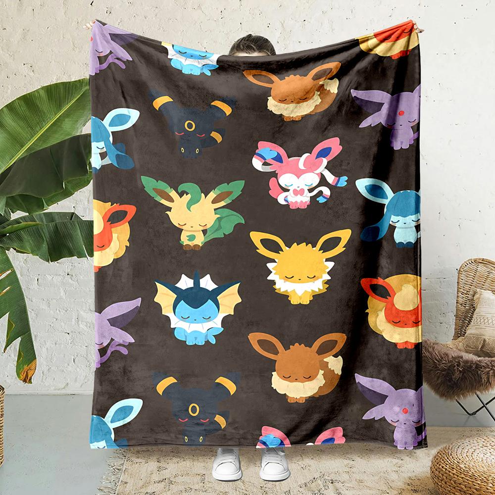 Japanese Games Pokemen-Eevee Cartoon Blanket Soft Fluffy Plush Blanket Sofa Office Quilt Throw Picnic Beach Towel Luxury Gift