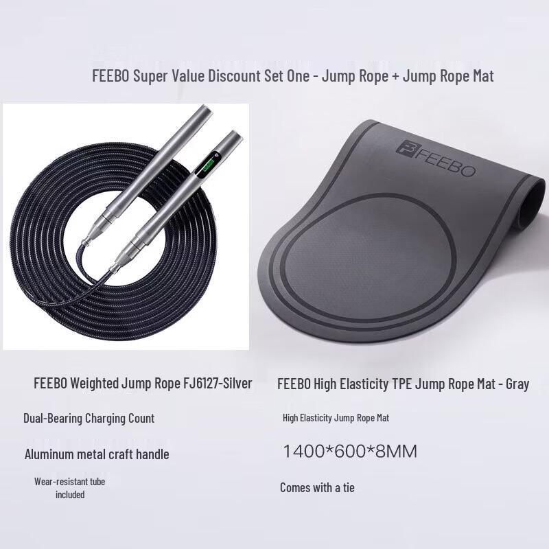 FEEBO Dual Bearing Steel Wire Counting Jump Rope with Mat