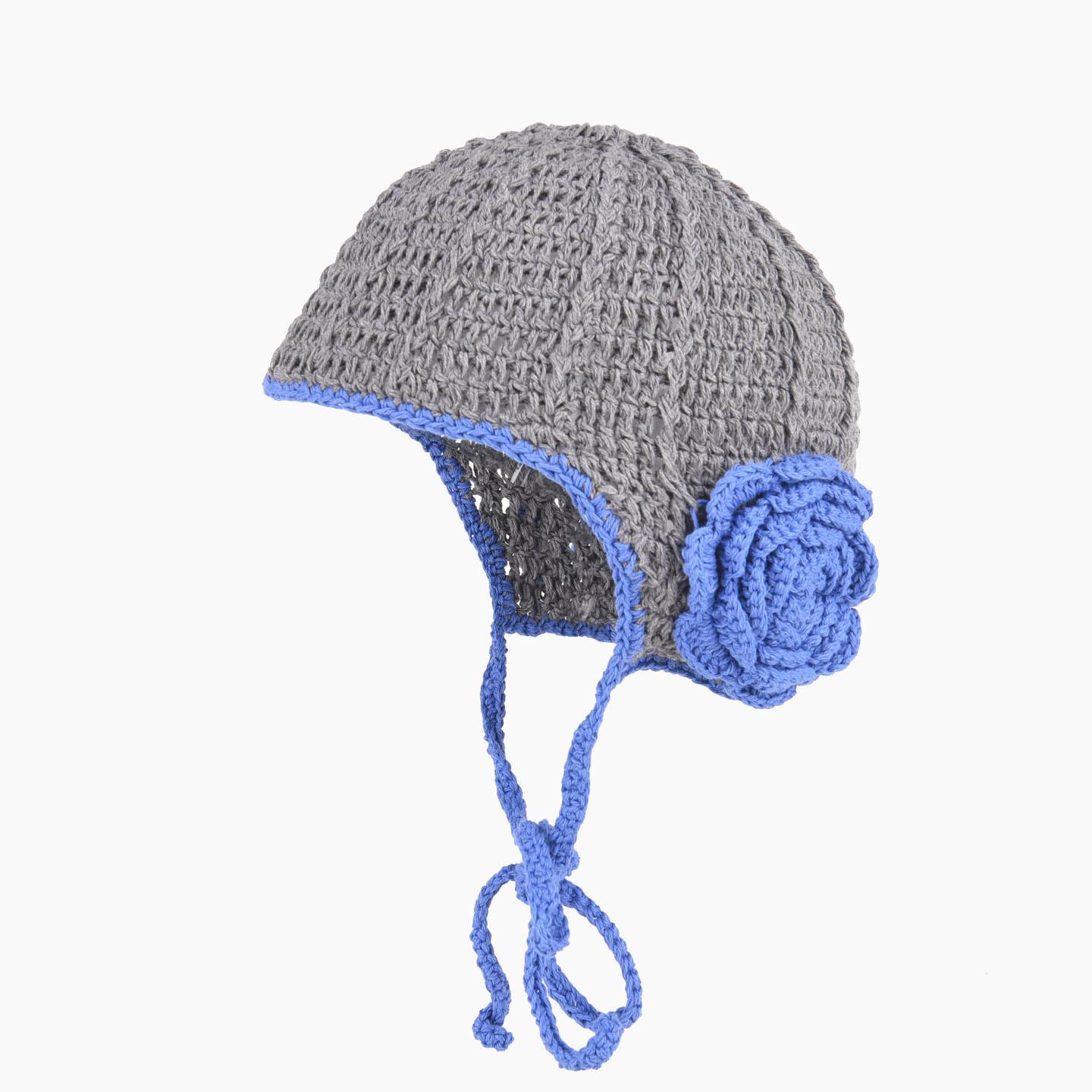 

Korean Retro Handmade Floral Knit Hat Women Winter Warm Ear Flap Tie Design Crochet Beanie Unisex Face Framing 55-59cm серый