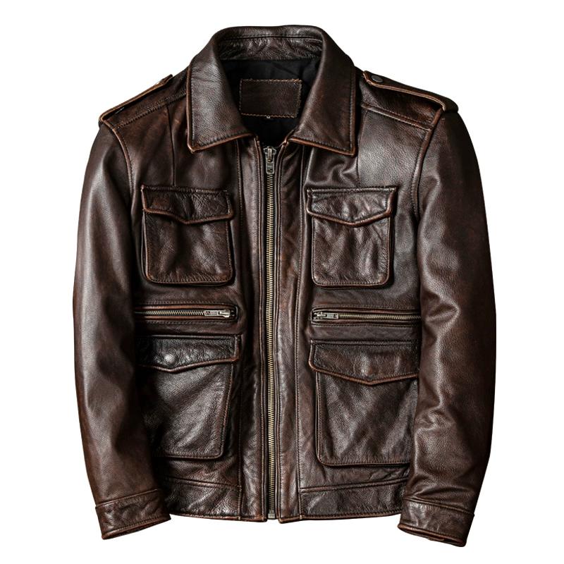 New Retro M65 Hunting Jacket Mens Genuine Leather Vintage Workwear Coat Distressed Collar137