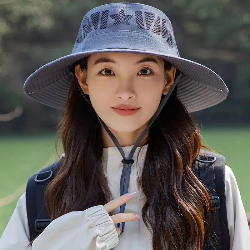 WTEMPO Solid Color Hollow-out Sunmer Hats Cowboy Bucket Hats Outdoor Hiking Fishing Sun Hats UV Breathable Hats
