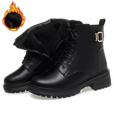 Bottes courtes d'hiver, Chaussures en coton, Bottines à talon épais et semelle épaisse avec doublure en velours, Bottes pour femme
