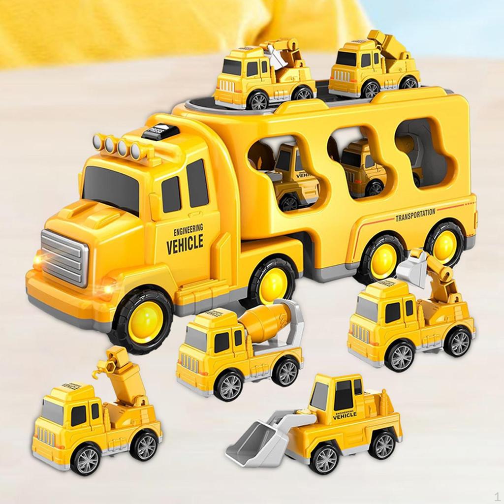 Fire Truck Car Toy 7 in 1 Carrier Transport Friction Power with Lights and Sounds for Age