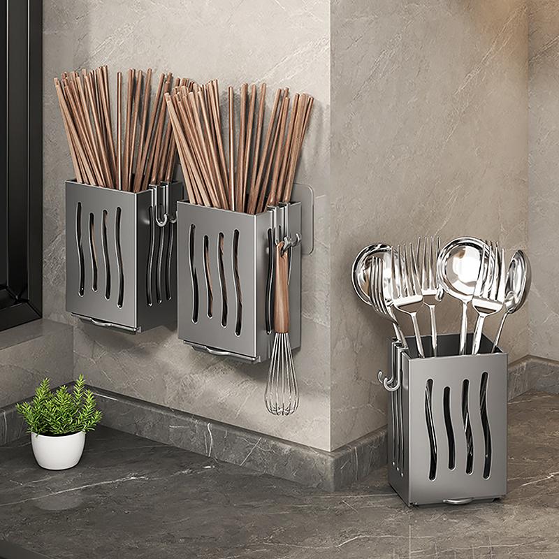 1-Piece Kitchen Utensil Rack-Multifunctional Draining Chopstick Holder,Wall-Mounted Or Freestanding Cutlery Storage Box, Plastic