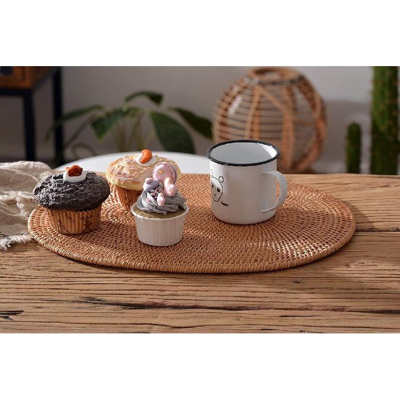 Set of 2 Oval 15.7x11.8IN Natural Handmade Rattan Placemats Rattan Insulation Heat-Resistant Mat Pot Holder Tripod