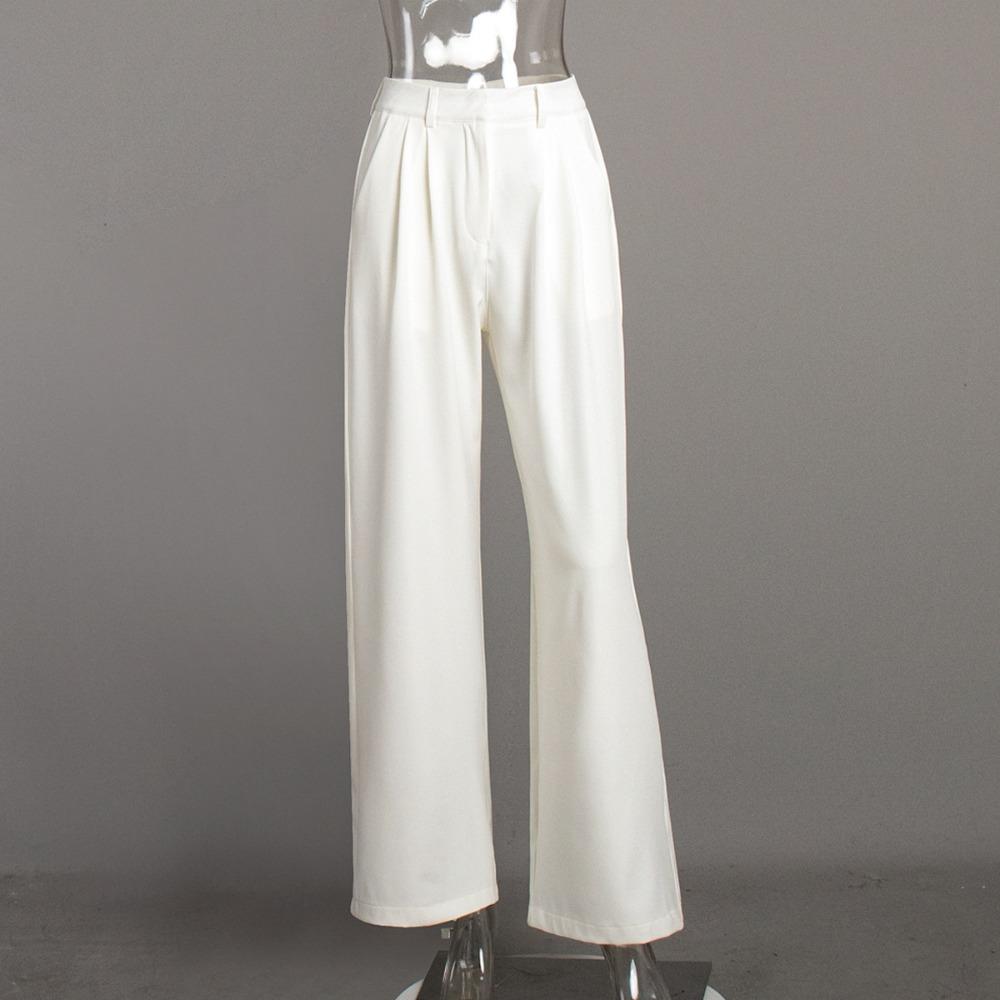 Women s High Waist Wide Leg Trousers Relaxed Fit Solid Pleated Long Suit Pants S