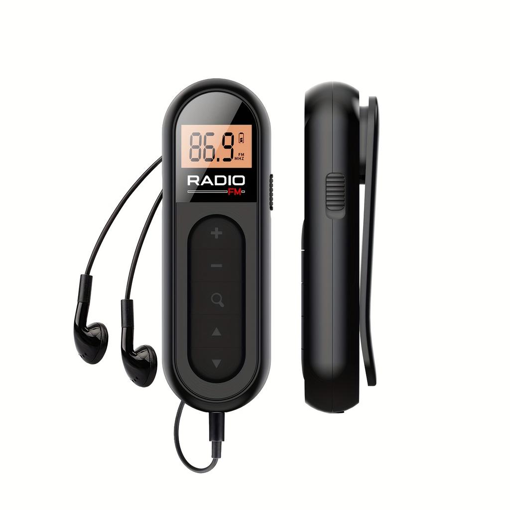 Mini oppladbar bærbar FM-radioklips - kompakt design, lang batterilevetid, hodetelefoner inkludert
