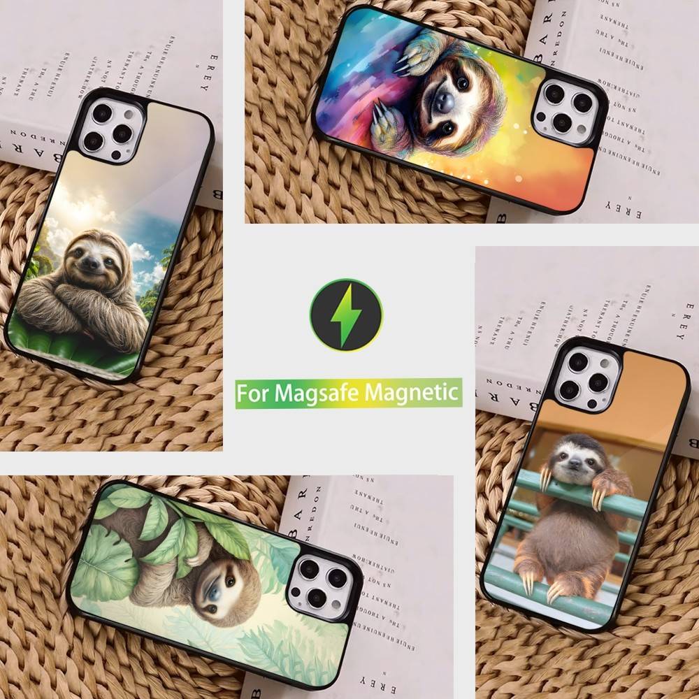 Cute Animal Sloth Case For iPhone 16,15,14,17,13,12,11,Pro,Max,Plus,Mini, Magsafe,Magnetic Wireless Charging Case