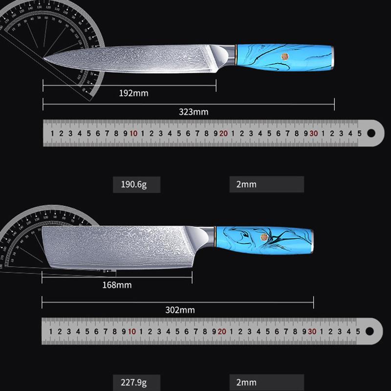Damaststahl Küchenmesser Scharfes Kochmesser Hackmesser Sashimi Santoku Tranchieren Nakiri Schälmesser Ausbeinmesser Schälmesser Allzweckmesser Harzgriff