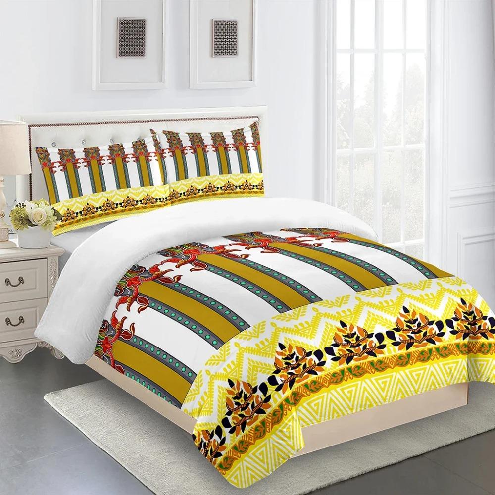 3D Deluxe Black Gold Striped Bedding Ethiopia Style Bed Three Sets Single Bed Double Bed Quilt Cover 2 Pillowcases