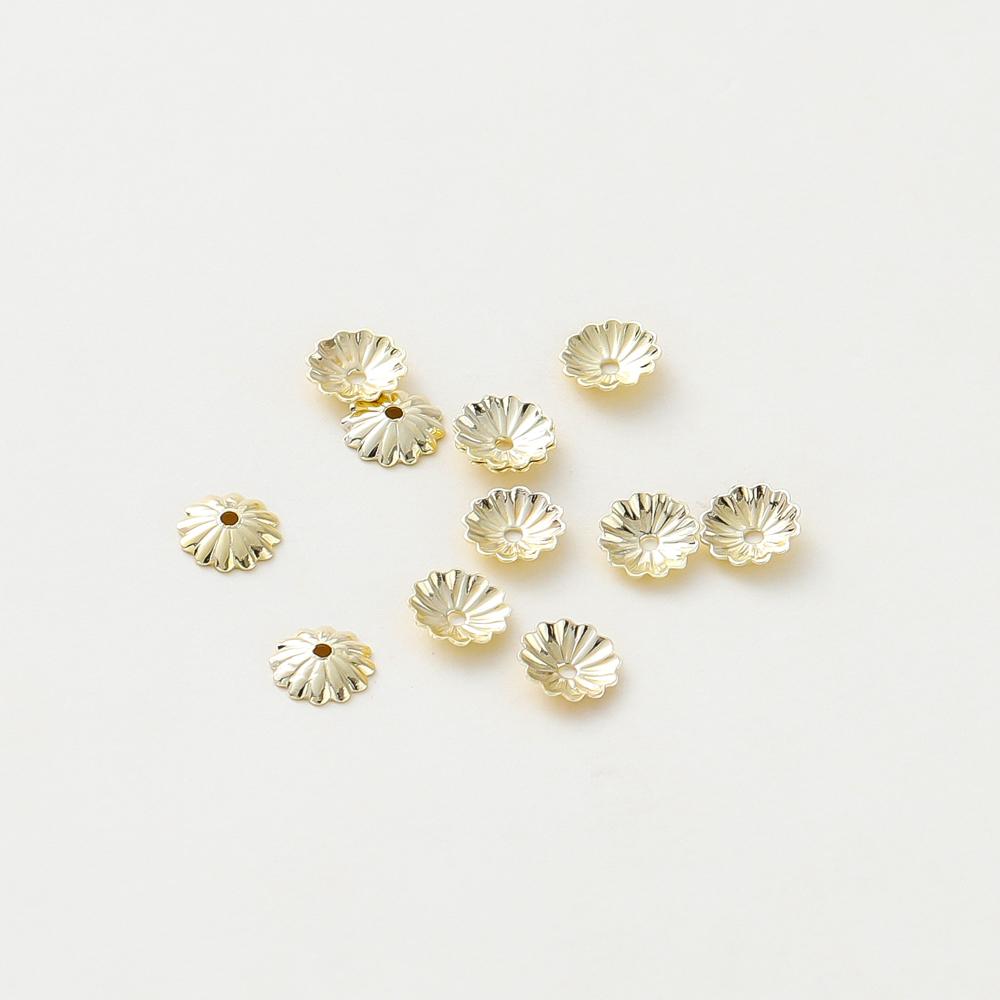 100 Stück 5/6 mm 14K/18K Vergoldetes Messing Wellenblumen Perlenkappen Endkappen für DIY Perlenarmband Schmuckherstellung Zubehör