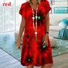 Plant Flowers Colorful 3D Printing Dress For Summer 2022 Women Vintage Short Sleeve Loose Dress Casual V-Neck