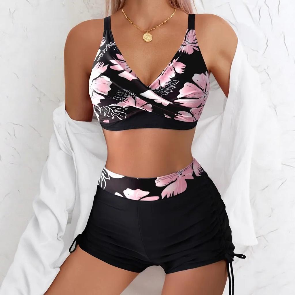 Bequemer zweiteiliger Badeanzug neuer bedruckter Tankini schnell trocknender geteilter Badeanzug Damen