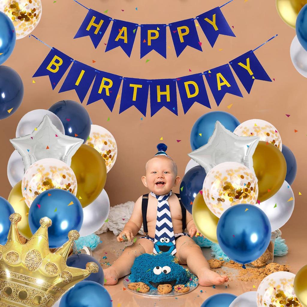 Deep Blue Golden Pentagram Series Balloon Set - Birthday Party Gathering Balloon Flag Set Combination