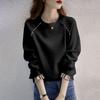 Women's Loose Fit Cotton Pullover - Korean Style, Long Sleeve, Round Neck, Fake Two-Piece, 2025 Spring/Autumn Collection