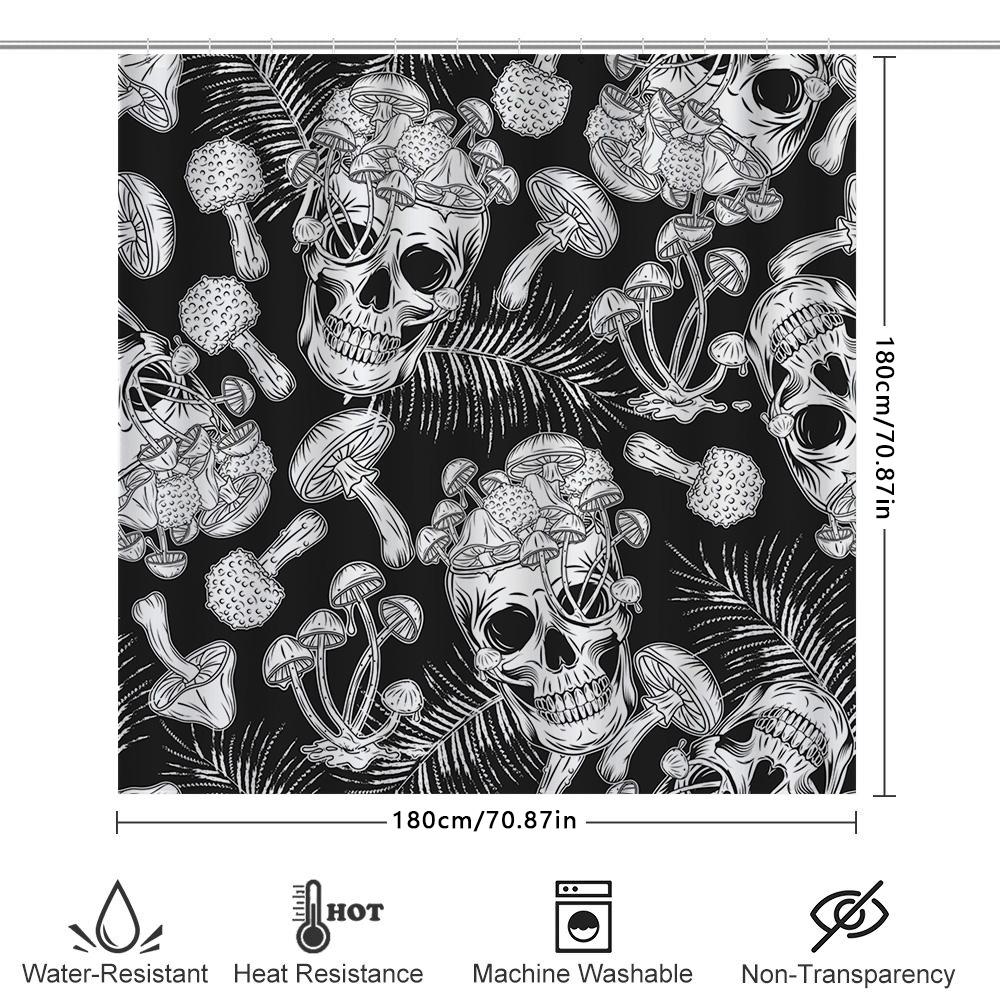 Unique black shower curtain with skull design Halloween decor for home bathroom