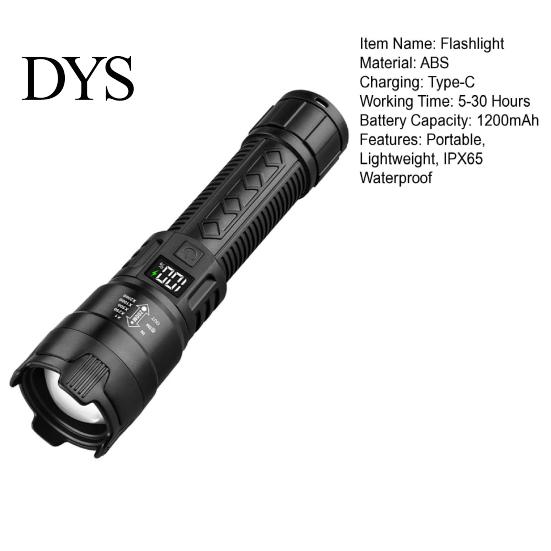 Emergency Flashlight LED Super Bright Digital Display IPX65 Waterproof Rechargeable Zoomable Outdoor Use Tactical Torch Light