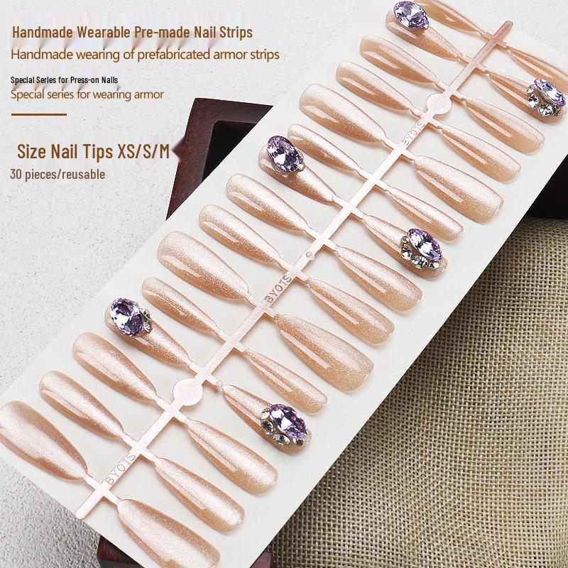 High-End Cat Eye Rhinestone Nail Art: Summer Spicy Girl Fake Nail Tips