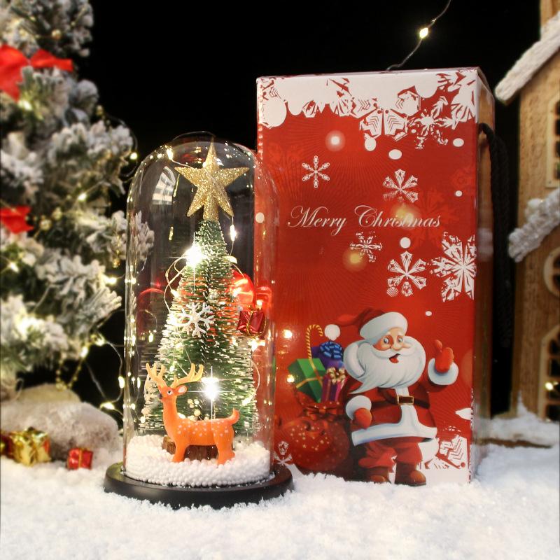 New Christmas gift luminous glass cover ornament decoration creative mini Christmas tree elk LED light