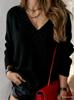 Solid Color V-Neck Loose Pullover Sweater for Women - Autumn and Winter Long Sleeve
