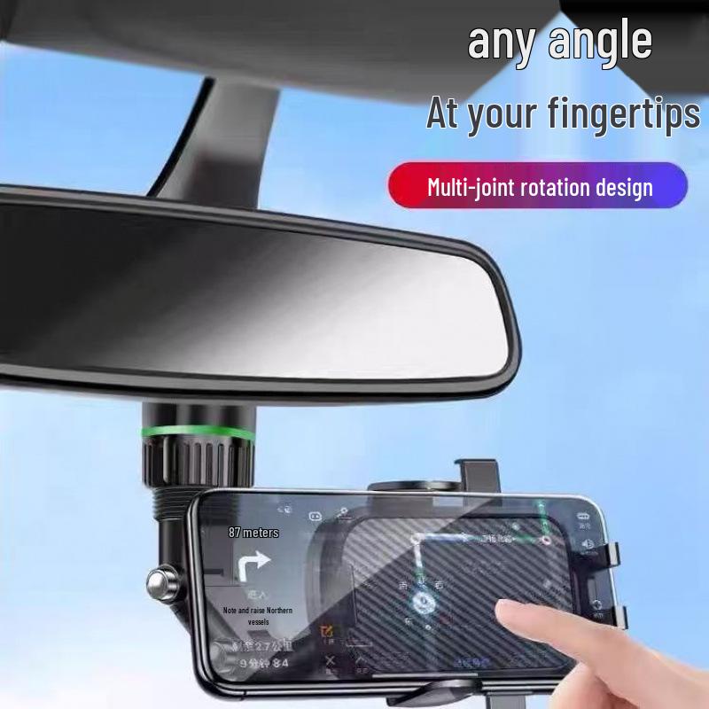 Car Rearview Mirror Phone Holder with 360° Rotation and One-Click Lock