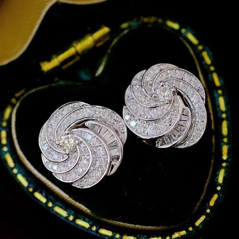 New Fashion Shiny Zirconia Inlaid Rose-shaped Stud Earrings Women's Trend Luxury Copper Earrings Birthday Party Jewellery Gifts