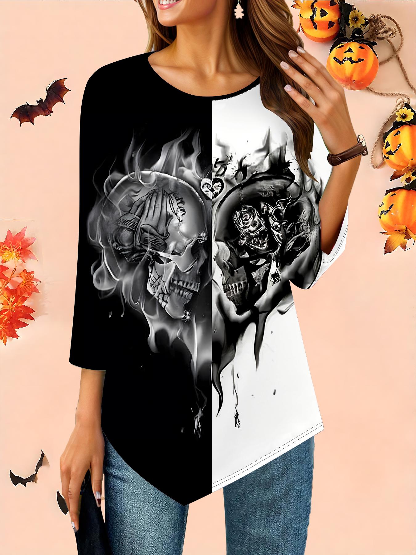 

Женская свободная футболка с круглым вырезом и рукавом три четверти, 3D-рисунок на Хэллоуин, идеальный подарок на Хэллоуин и Рождество 8XL белый