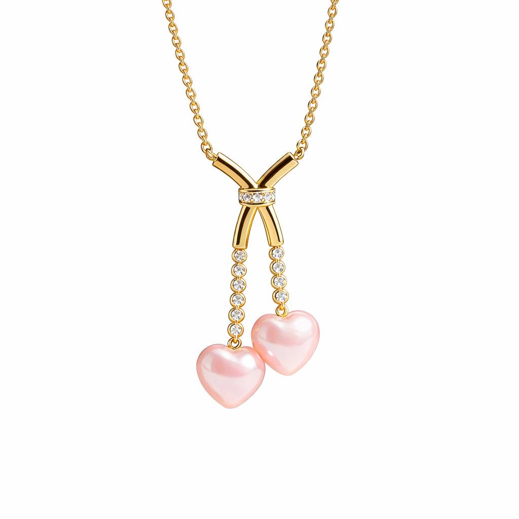 Personality Versatile Cute Love Cherry Pearl Transparent Zircon Pendant Light Luxury Gold Plating