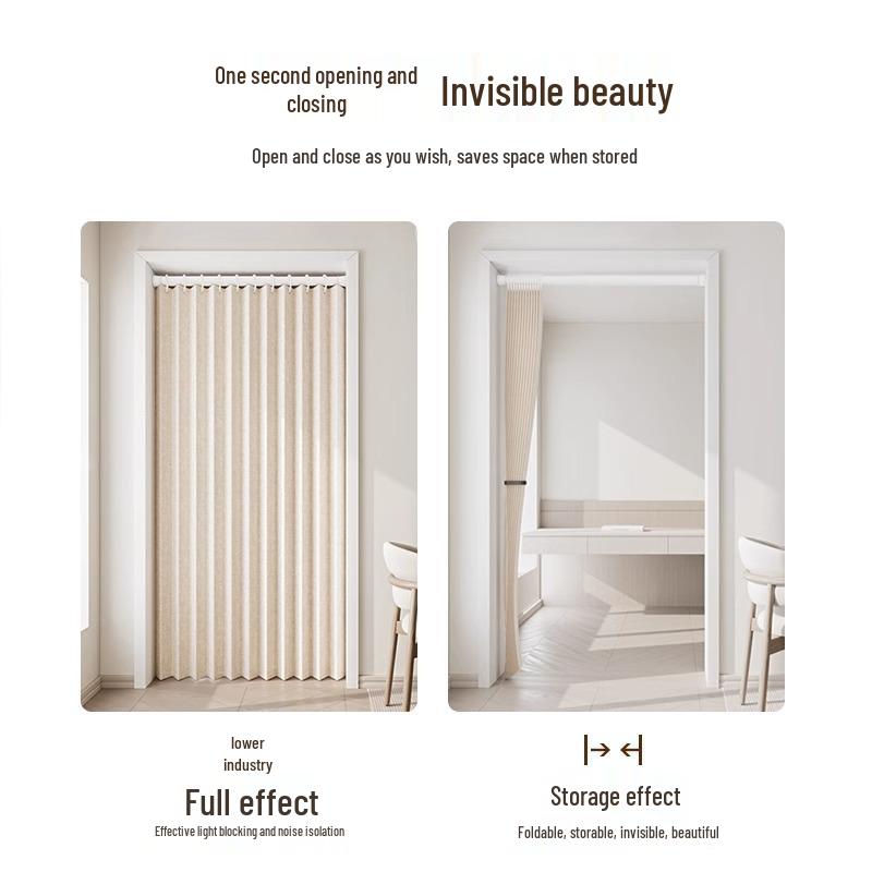 No-Punch Windproof Folding Curtain for Bathroom or Bedroom