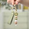 Decorative Handbag Charm Silicone Flower Keychain with Faux Leather Wristlet Car Key Ring Pendant Pendant Backpack Wood Beads Women