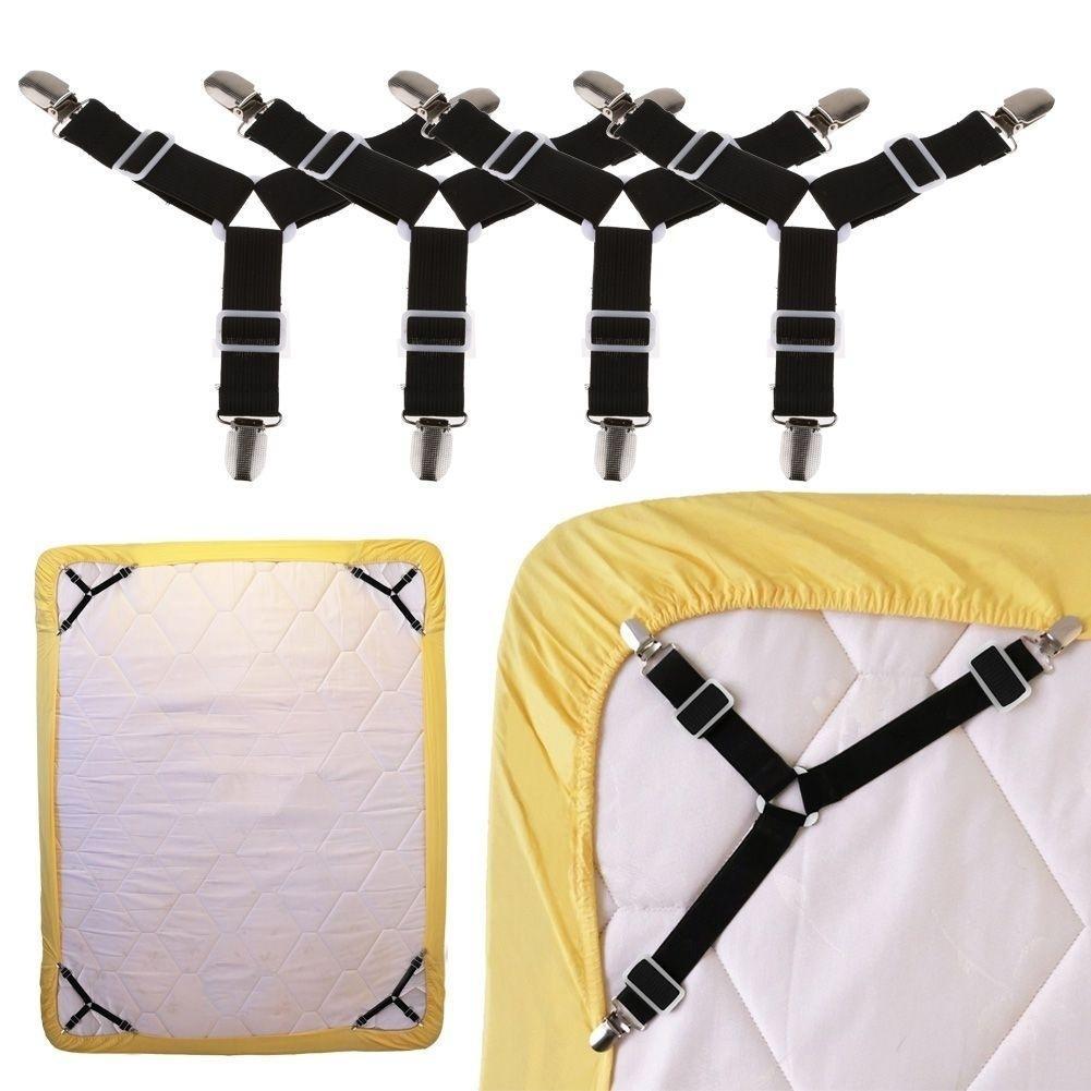 4 Pcs Triangle Bed Mattress Sheet Clips Grippers Straps Suspender Fastener Holder ARI