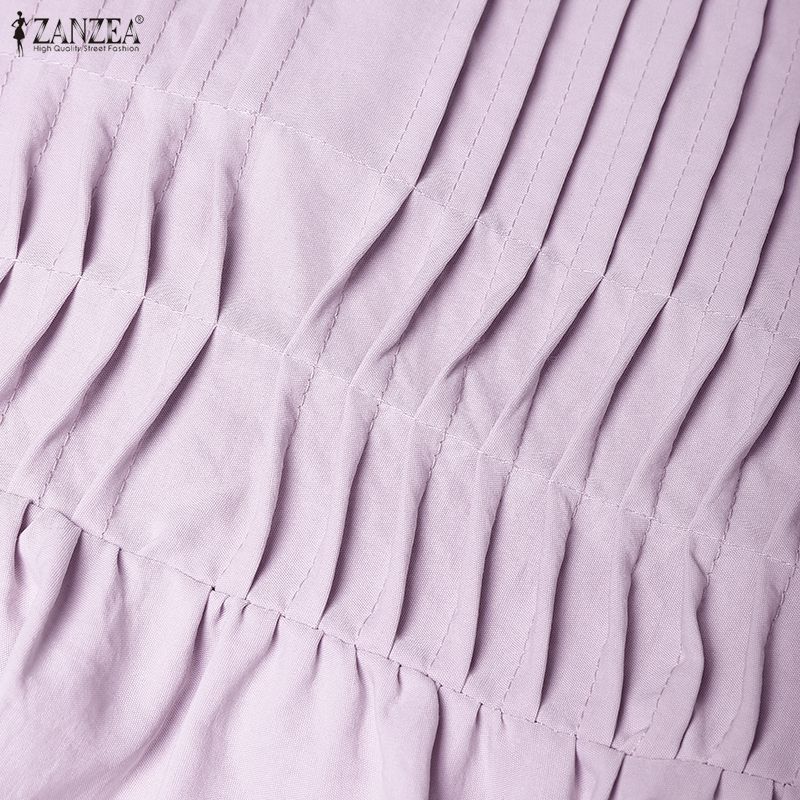 ZANZEA Camicetta casual da donna a maniche lunghe con scollo rotondo e tinta unita