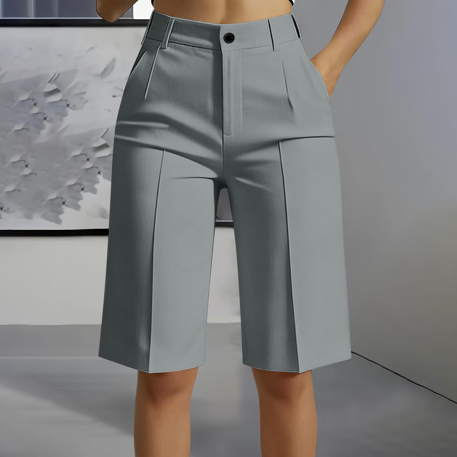 

Women Casual Linen Pants with Pockets High Waist Loose Fit Cropped Trousers for Daily Work and Wear S
