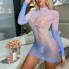 Long-sleeved hip skirt short skirt gradual change blue sex underwear hollow backless mesh tights