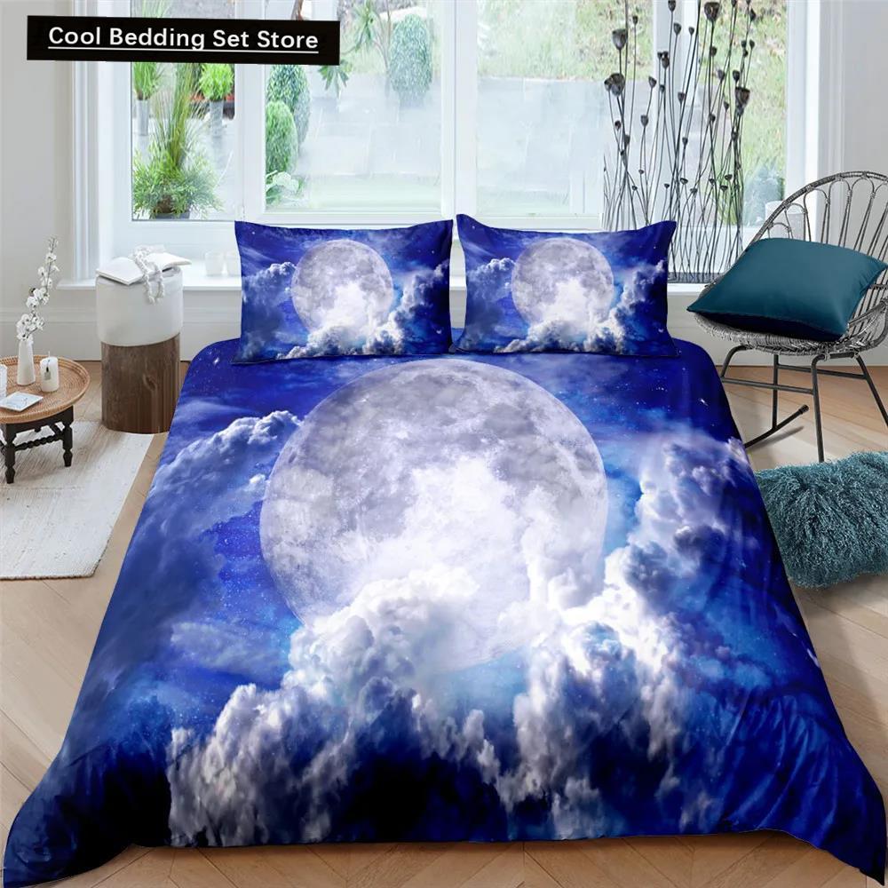 Moon Night Scene King Queen Duvet Cover Red Dark Sky Sunset Clouds Bedding Set Teens Adults Forest 2/3Pcs Polyester Quilt Cover