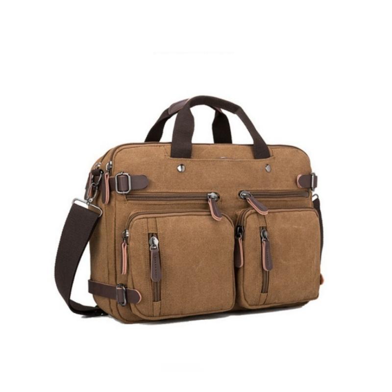 Retro forretningskoffert for menn Enkel ensfarget Crossbody-veske Fritidsreiseveske Multifunksjonell lerretsveske Kan håndholdt enkel og dobbel skulder