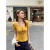 Yellow V-Neck Front Shoulder Short Sleeve T-Shirt Women's Summer Small T-Shirt Top